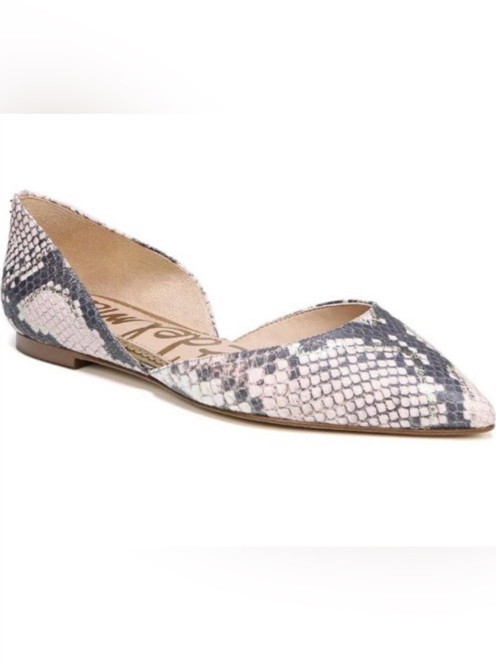 Sam Edelman Rodney D’Orsay Snakeskin-Print Leather Point Toe Slip-On Flats Sz 10